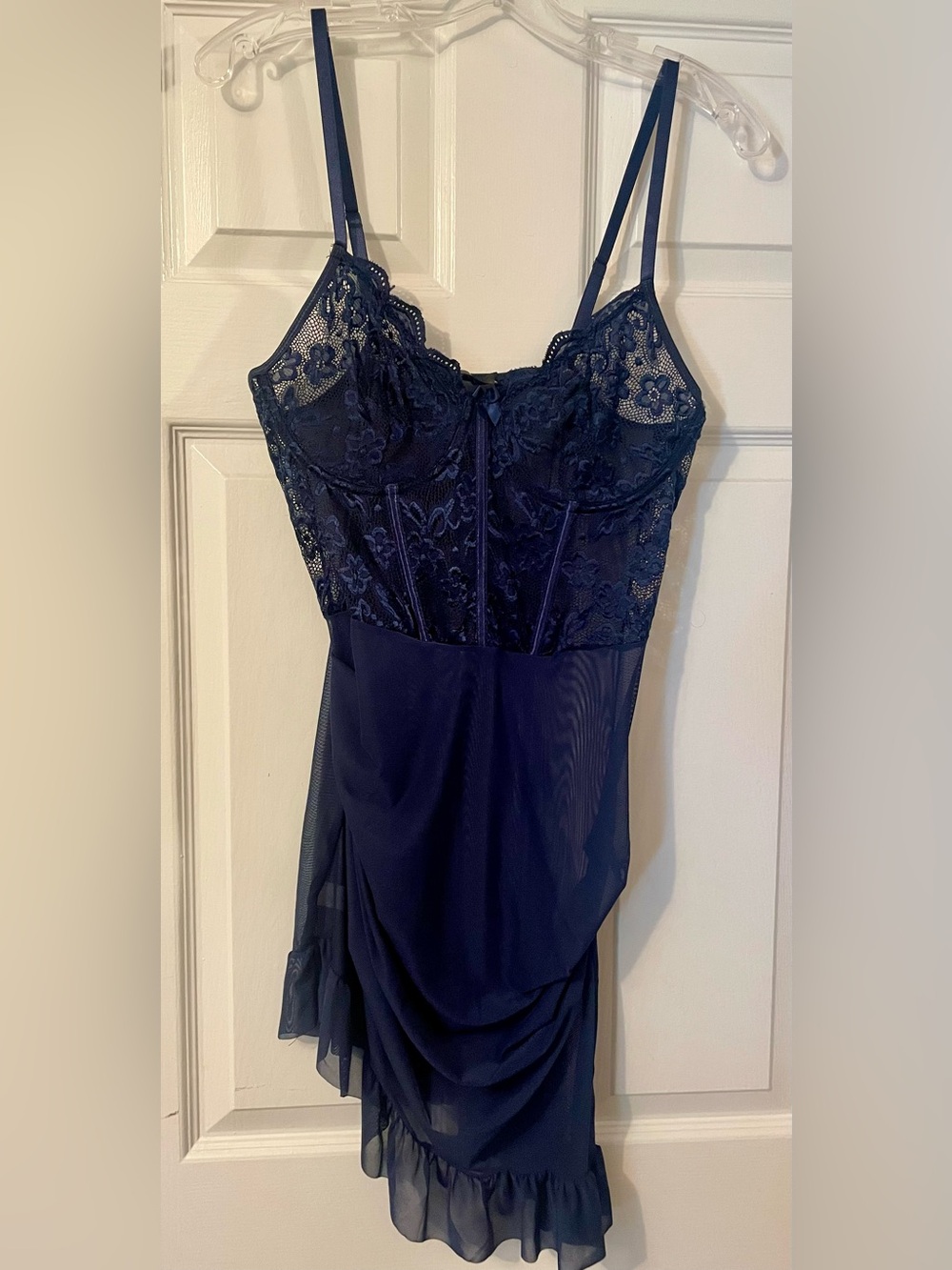 Navy Blue Mesh Lace Lingerie Dress